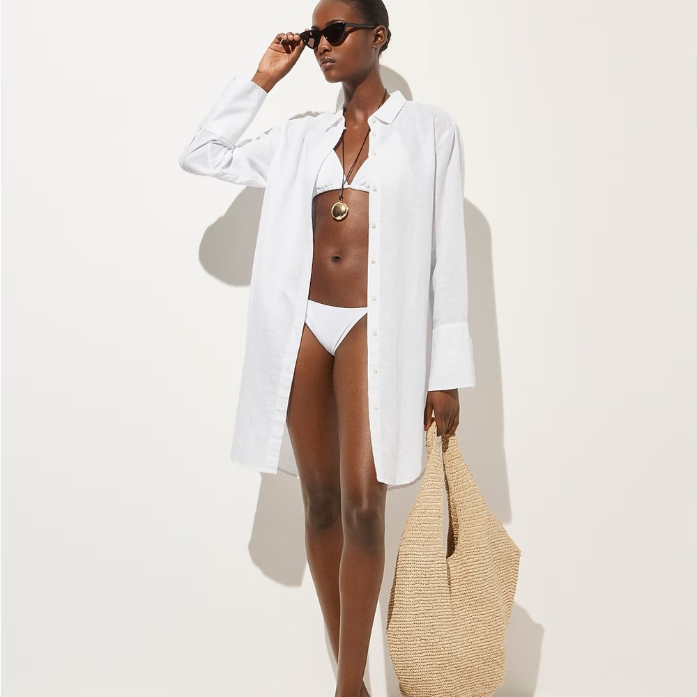 J. CREW 3X bright crisp white relaxed-fit beach shirt linen-cotton